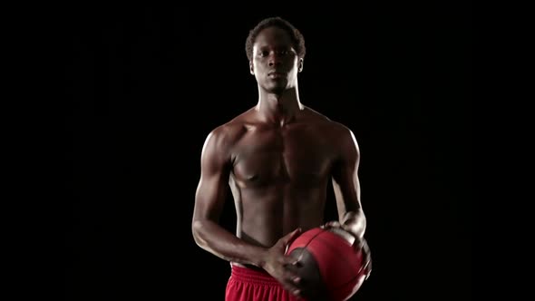 Man Play Basketball Isolated on Black