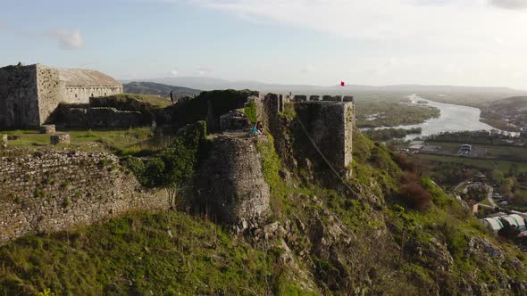 old stone walls of the structure of medieval Shkoder castle in Albania, at the top of mountain