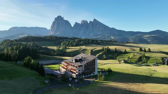 Sunrise on the Seiser Alm in the Dolomites mountains