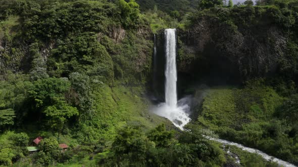 Aerial still video looking at a magnificent waterfall