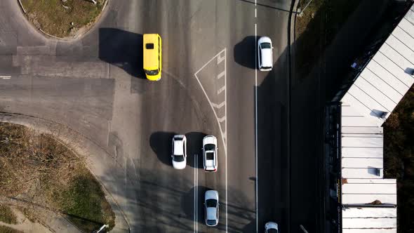 Overhead Top View Car Moving By the Road