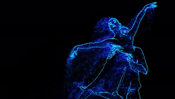 Couple is Dancing a Ballet of Blue and Gold Particles