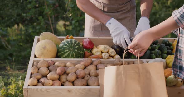 Woman Buying Vegetables at the Farmers Market