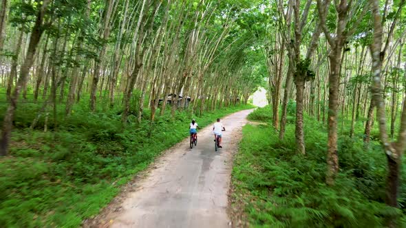 Couple Men and Woman on Bicycle in the Jungle of Koh Yao Yai Thailand Men and Woman Bicycling