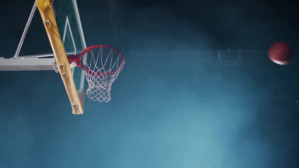 Basketball Training Game Man Player Successfully Throws a Basketball Into the Basket Jump in Slow