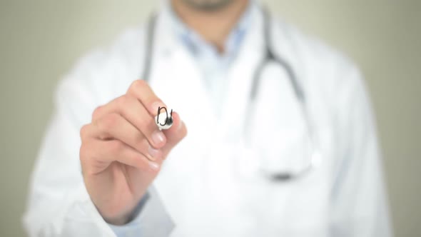 Depression, Doctor Writing on Transparent Screen alt