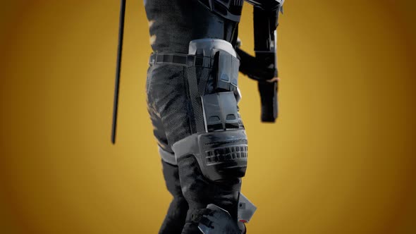 Futuristic Soldier in Steel Armor with the Cyber Punk Gun alt