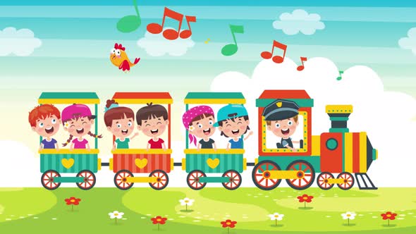 Happy Kids Travelling On A Train