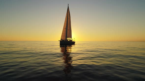 White Sailboat Floating on a Sunset in Spain