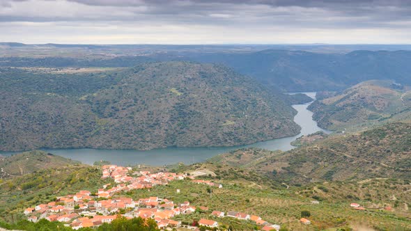 Douro River and Mazouco Village in Portugal.