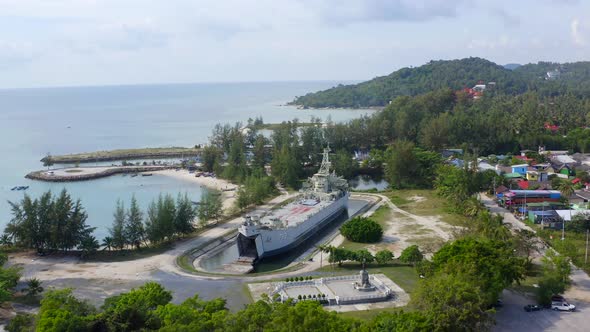 Aerial View of Thong Sala Pier Boat and Koh Tae Nai in Koh Phangan Thailand