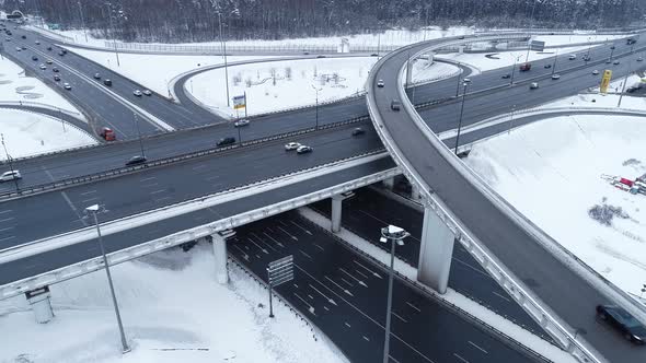 Freeway Intersection Snow-Covered in Winter