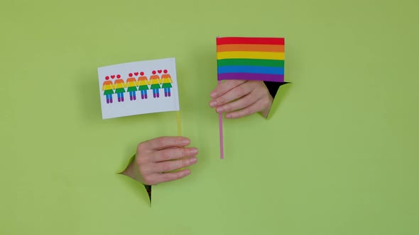 lgbt symbol in hand, on a green background