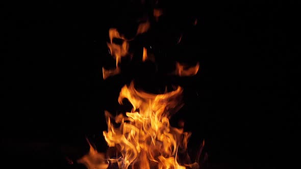Bonefire, Fire flames in campfire, campsite at Masai Mara Park, Kenya, slow motion