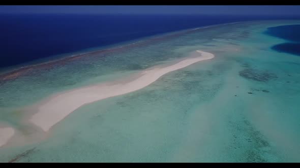 Aerial drone view sky of luxury bay beach holiday by turquoise ocean with clean sand background of a