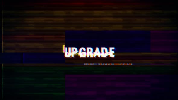 Upgrade The End text with glitch effects retro screen