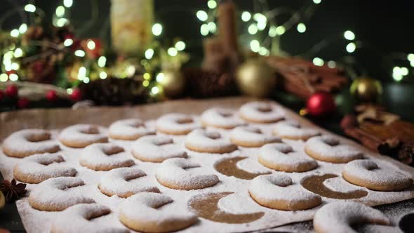 Traditional German or Austrian Vanillekipferl Vanilla Kipferl Cookies on Wooden Table