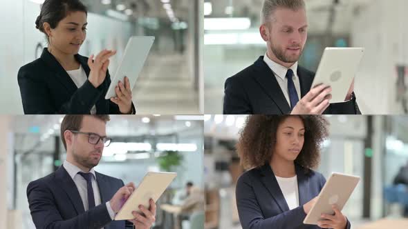 Collage of Young Business People Using Digital Tablet