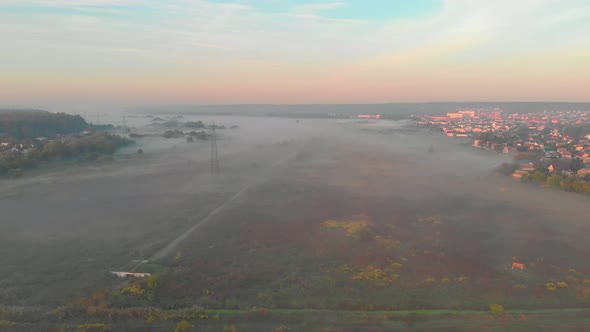 Suburb Houses Field Fog