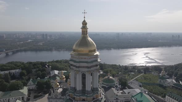 Kyiv. Ukraine: Aerial View of Kyiv Pechersk Lavra. Gray, Flat