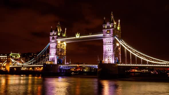 4K Time-lapse Tower Bridge by Night from London Riverside Christmas