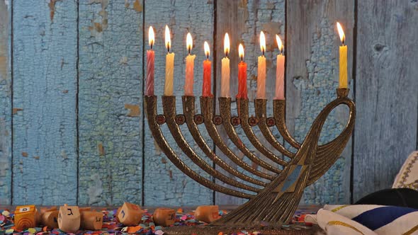 Hanukkah a Burning Menorah Symbol of Judaism Traditional Holiday