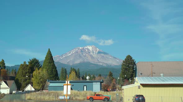 Mt Shasta Viewed From McCloud California Clear Fall Day During Drought Wide