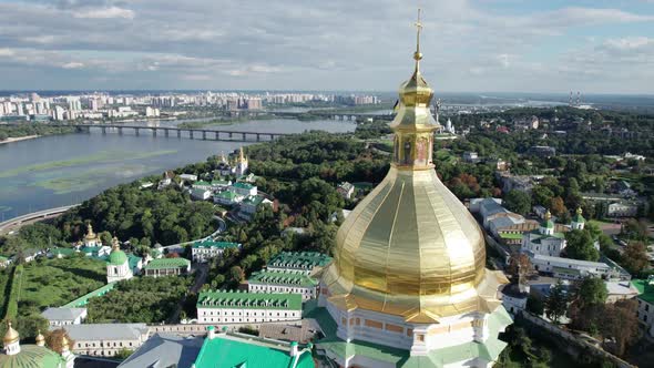 Aerial View of Kiev Pechersk Lavra Great Lavra Bell Tower Orthodox Monastery