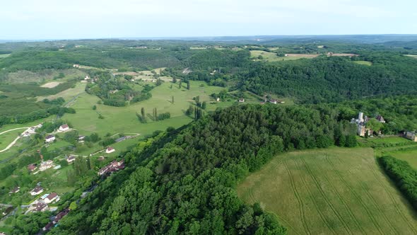 Village of Saint-Cyprien in Perigord in France seen from the sky