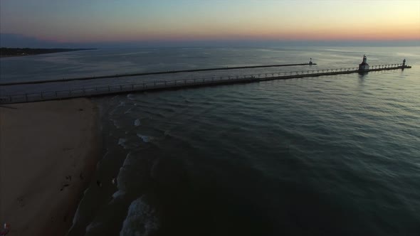 Aerial shot of Lake Michigan St Joseph North Pier