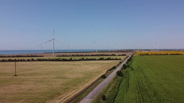 Aerial drone view of a flying over the wind