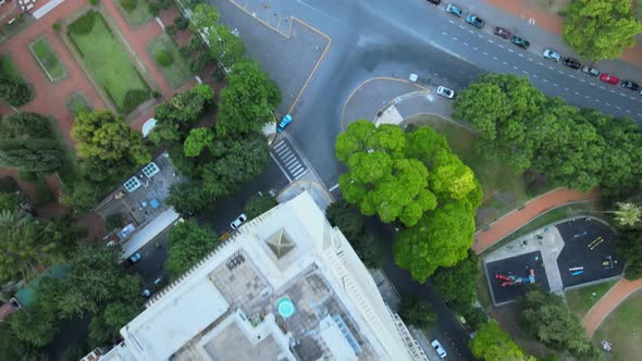 Libertador Avenue birdseye drone perspective above cityscape highrise traffic Buenos Aires