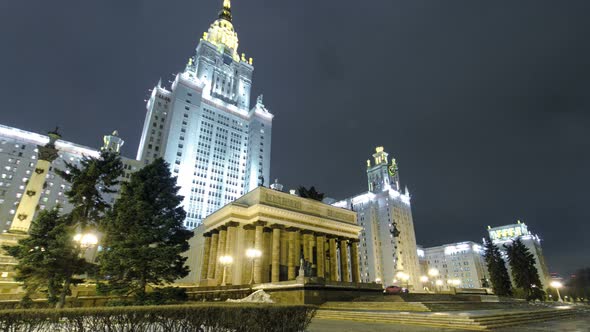 The Main Building Of Moscow State University On Sparrow Hills At Winter Timelapse Hyperlapse at