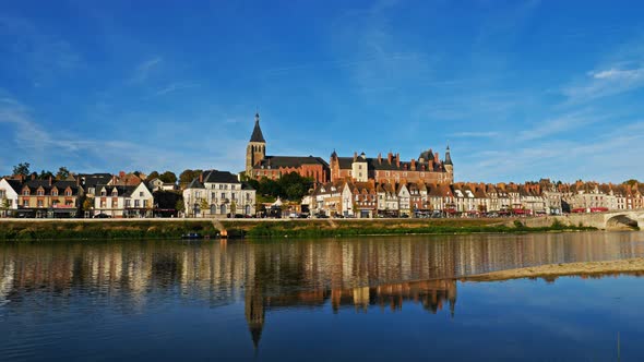Gien, Loiret, France. The castle and the church overlooking the Loire river.