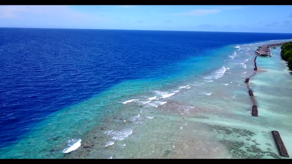 Aerial drone view panorama of tranquil sea view beach lifestyle by aqua blue ocean and clean sand ba