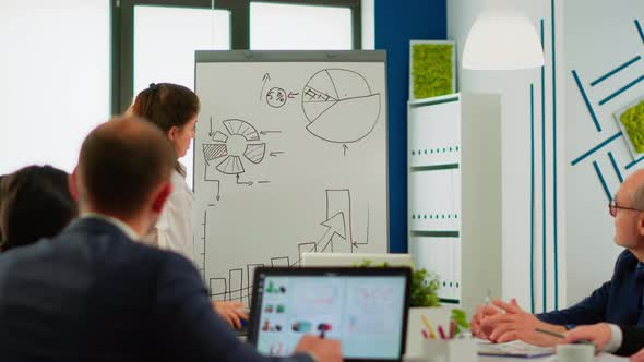 Company Head Standing in Front of Audience Making Presentation