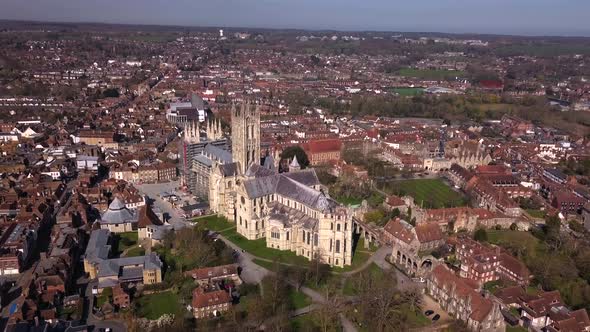 Aerial shot of Canterbury Cathedral in Canterbury, Kent