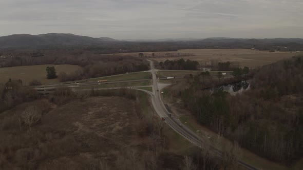 A bird's eye view of an arterial cluster of highways.