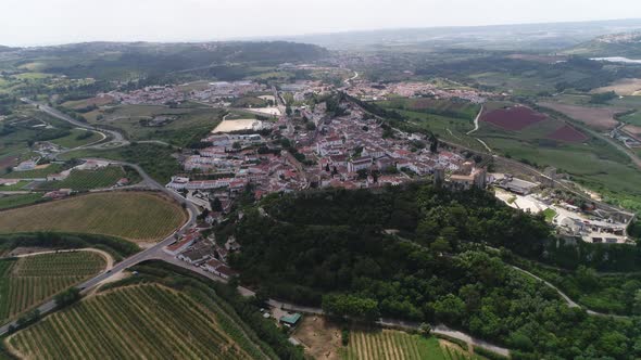 Aerial view of Obidos Castle and Town, Portugal