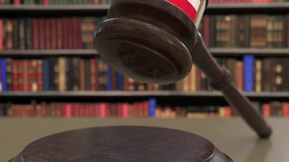 Flag of Austria on Falling Judges Gavel in Court