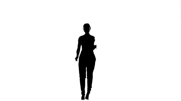 Young Social Latina Dancer Woman Starts Dancing, on White, Silhouette