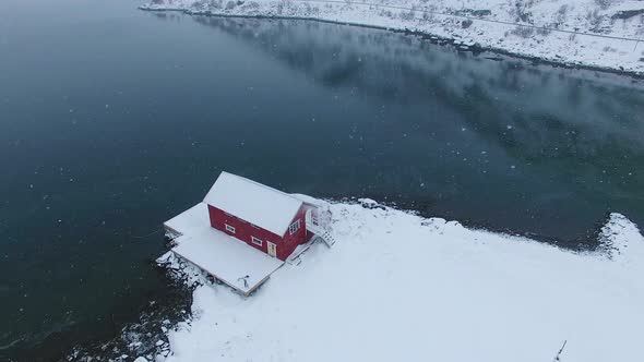 Aerial view of the Norwegian fishing village in Lofoten