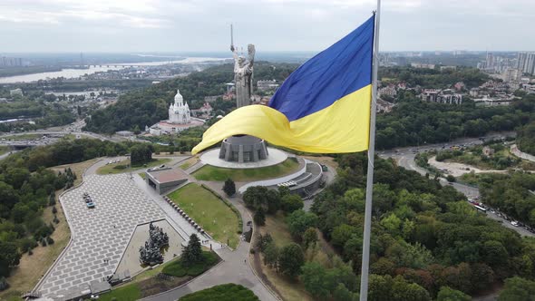 Kyiv - National Flag of Ukraine By Day. Aerial View. Kiev