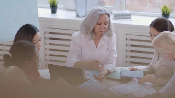 Aged Businesswoman Leading Corporate Team Meeting