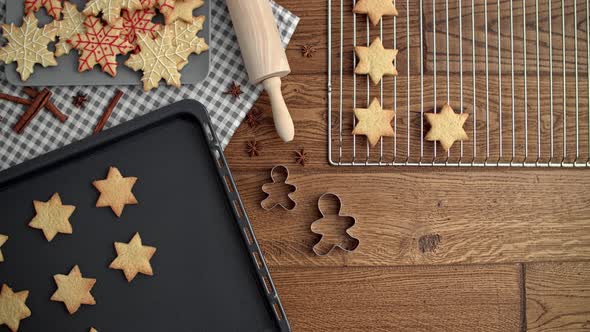 Christmas gingerbread cookies on the table in kitchen