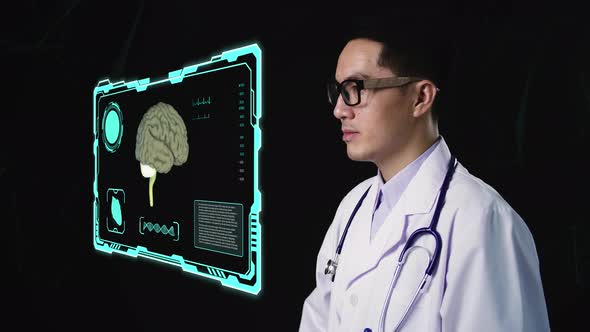 Asian Doctor Using Augmented Reality, Animated 3D Human Body Parts
