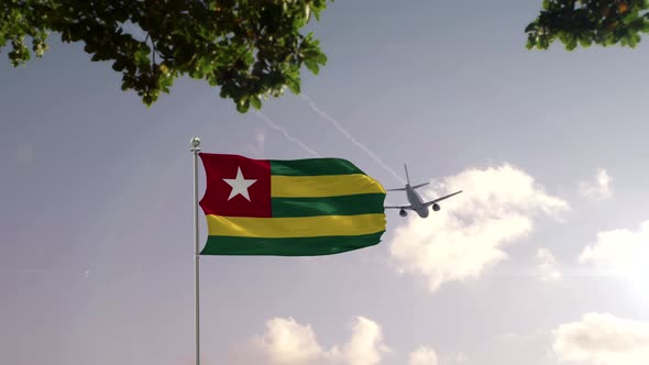 Togo  Flag With Airplane And City -3D rendering
