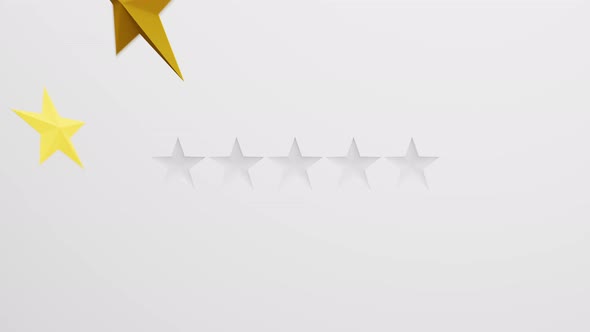 Five Golden Stars Rating on White Backdrop