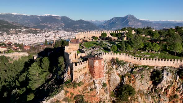 Old Fortress on the Mountain Aerial View 4 K