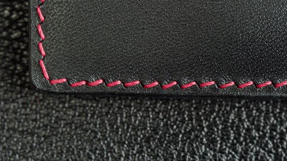 Black Leather Closeup Production of Handmade Accessories Made of Genuine or Artificial Animal Skin